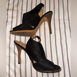 Designer Suede Coach “Lexia” Open Toe Heels